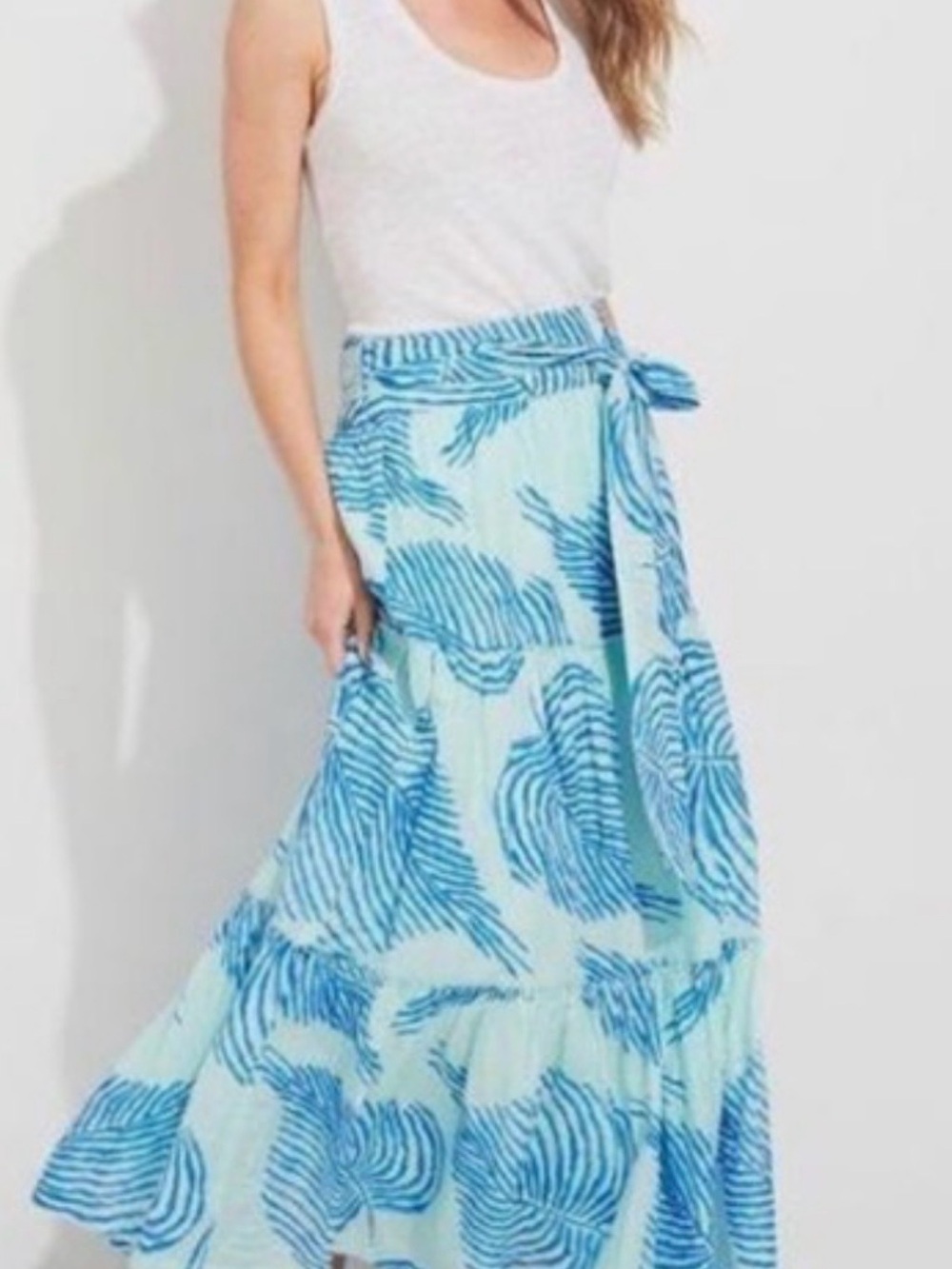 Vineyard Vines Light Blue & Blue Palm-Print Tie-Waist Maxi Skirt
